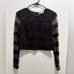 Lumiér By Bariano Black Sheer-Striped Long Sleeve Top Zip Date Night Out Office